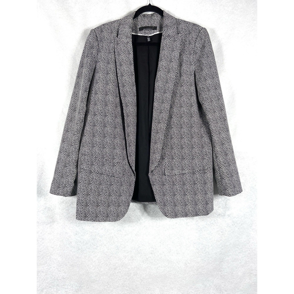 White House Black Market Jacket 14 Ecru Open The Relaxed Blazer Herringbone